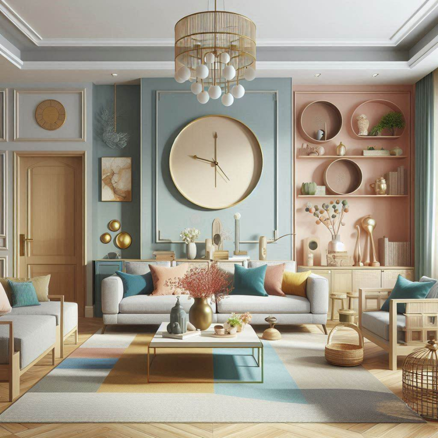Một phòng khách đẹp cần có sự hài hòa giữa màu sắc của nội thất và tường