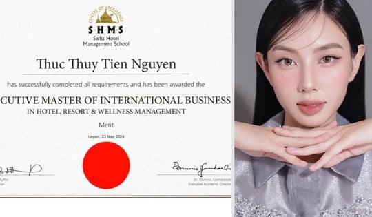 Hoa hậu Thuỳ Tiên tốt nghiệp Thạc sĩ ngành Quản trị nhà hàng - khách sạn tại trường Đại học Quản trị du lịch - khách sạn Thụy Sĩ (SHMS University Center). 