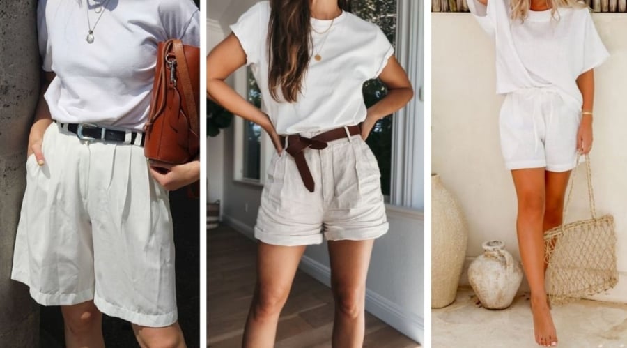 Quần shorts trắng nữ mặc với áo phông basic là lựa chọn hoàn hảo cho cô nàng theo đuổi phong cách tối giản