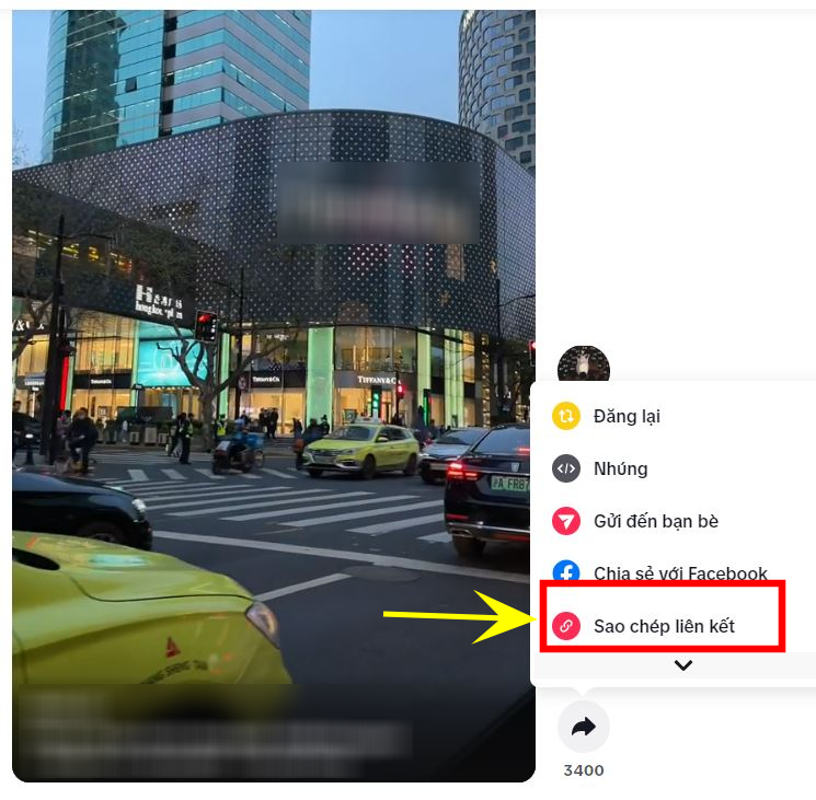 Chọn sao chép liên kết video TikTok.