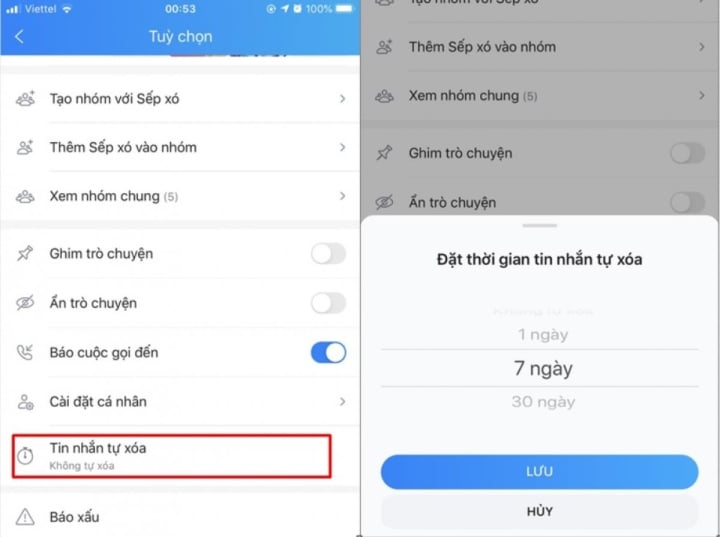 Cách cài đặt tin nhắn tự xóa