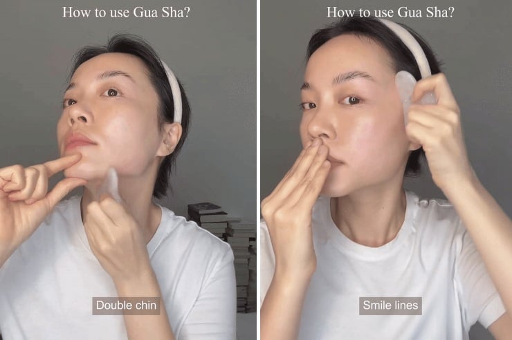 Hà Trúc cũng thu hút sự quan tâm của cộng đồng mạng khi đăng tải đoạn video hướng dẫn sử dụng Gua Sha để massge mặt.