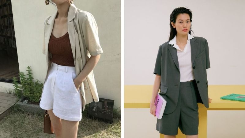 Áo blazer mỏng nhẹ, cộc tay kết hợp với quần shorts