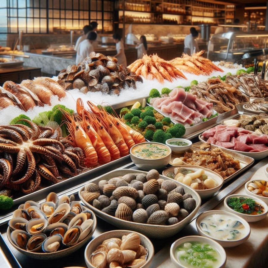 Khi đi ăn buffet, bạn có thể ưu tiên thưởng thức các món hải sản, thịt bò.