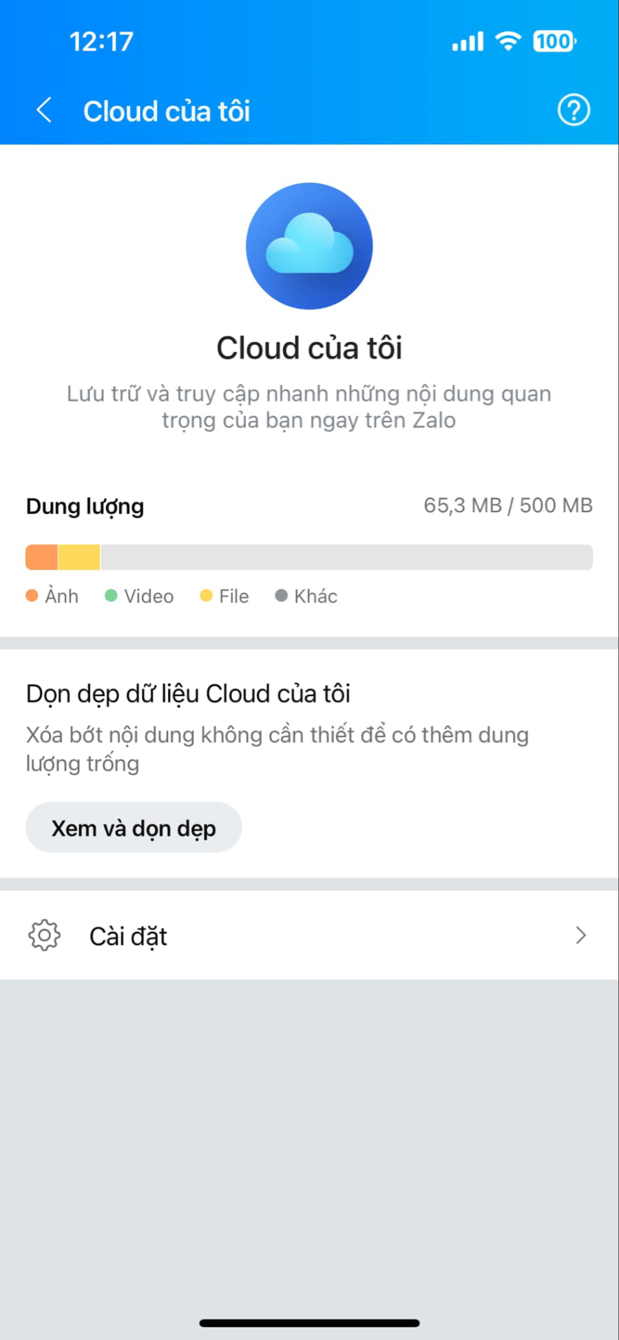 Dung lượng lưu trữ miễn phí của Zalo giảm xuống còn 500MB.