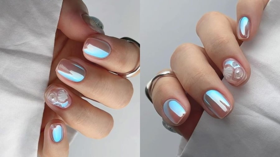 Đây là một trong trong những kiểu nail đẹp lấy cảm hứng từ gam màu của biển cả.