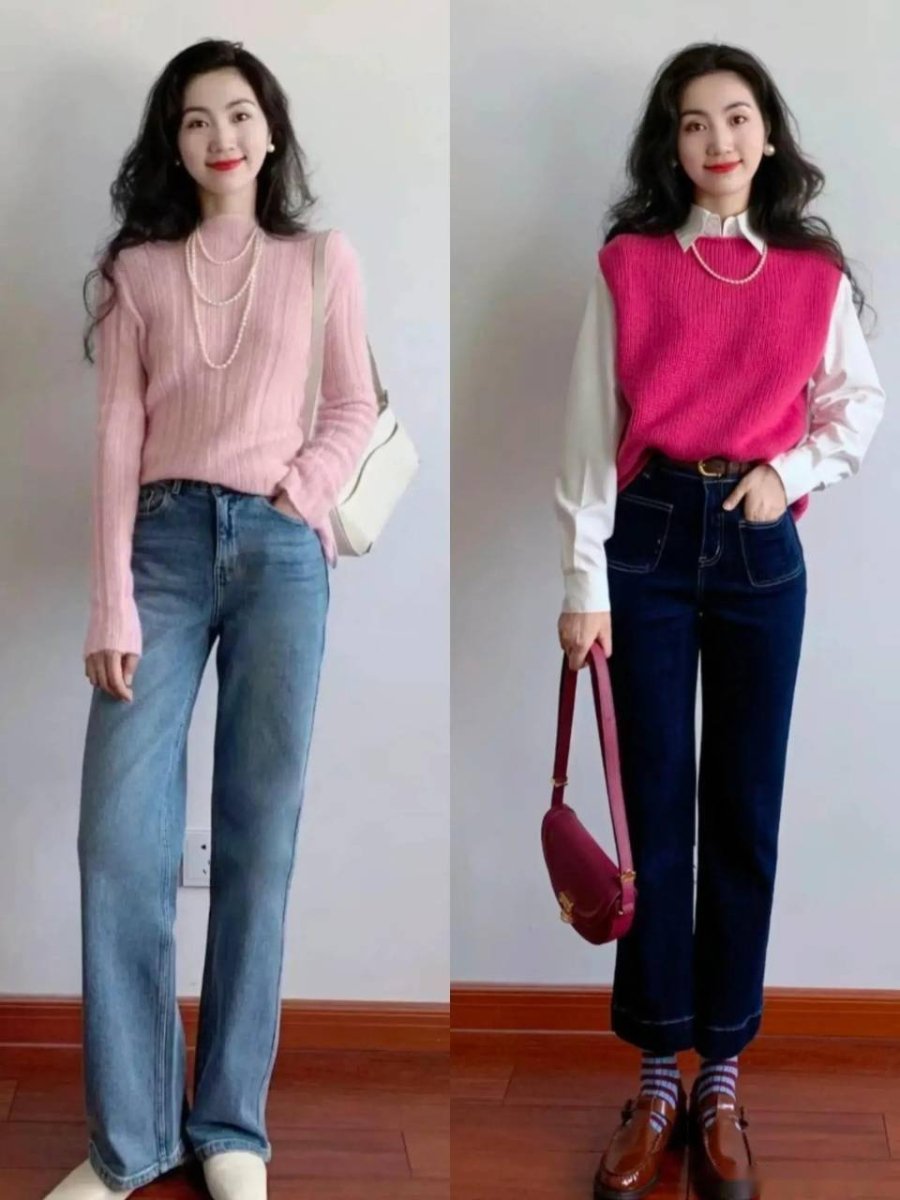 Khi kết hợp áo len với quần jeans ống đứng, toàn bộ outfit sẽ trông rất hài hòa, thanh lịch.