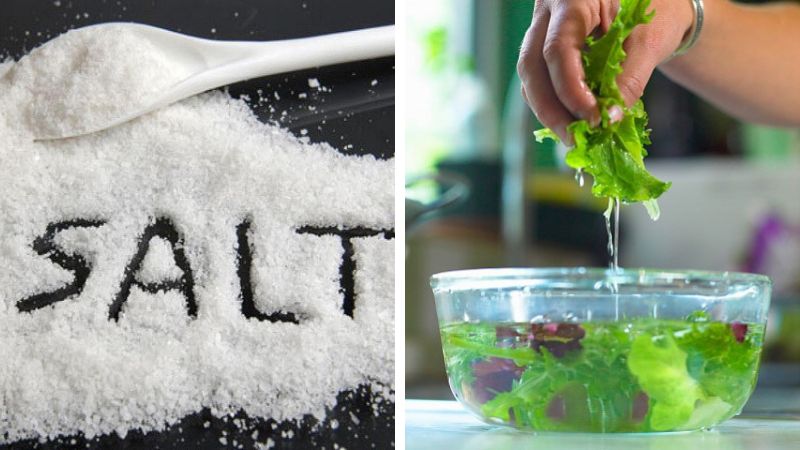 Washing vegetables with salt