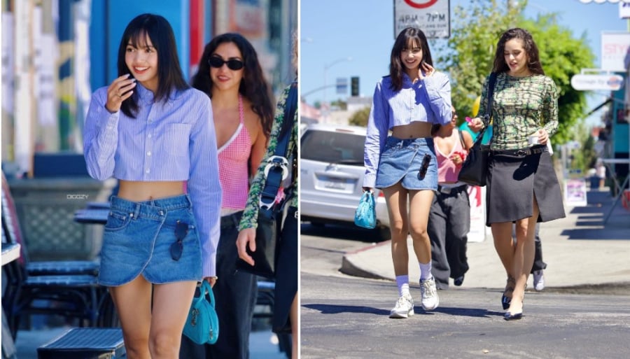 Lisa BLACKPINK  diện thiết kế Denim Mini Skirt trên đường phố