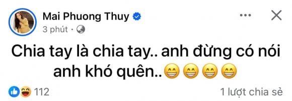 Mai Phương Thúy bất ngờ nhắc đến chuyện chia tay, nghi vấn trục trặc với bạn trai?