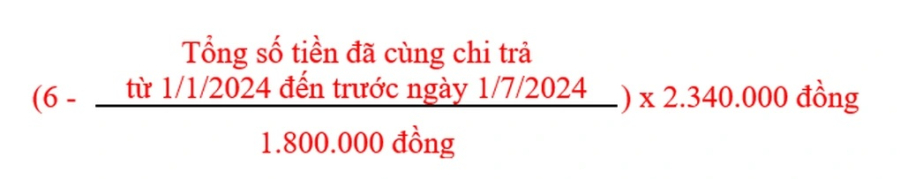 Công thức này áp dụng cho trường hợp người bệnh vào viện từ ngày 1/7 hoặc bắt đầu đợt điều trị trước ngày 1/7 nhưng ra viện (hoặc kết thúc đợt điều trị) từ ngày 1/7 cho đến hết năm 2024.    