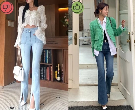 Vài năm trước, quần jeans xẻ gấu là xu hướng nhưng xu hướng hiện tại là quần jeans ống loe.