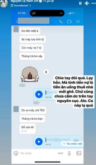 Nam Em tung tin nhắn tố bạn trai cũ đòi lại 1 tỷ sau chia tay
