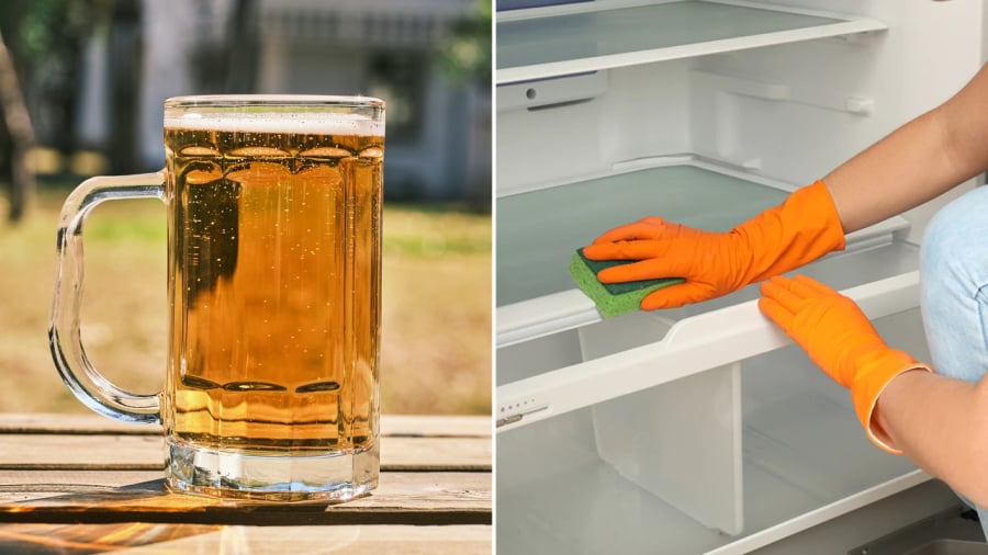 Image of a refrigerator and a bottle of beer