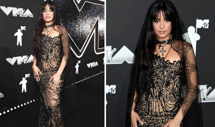 Camila Cabello hoá thȃn thành cȏ dȃu gothic với chiḗc váy couture chất ʟiệu ren ᵭen cùng chiḗc vòng cổ thánh giá cực ấn tượng của thương hiệu Tony Ward.    