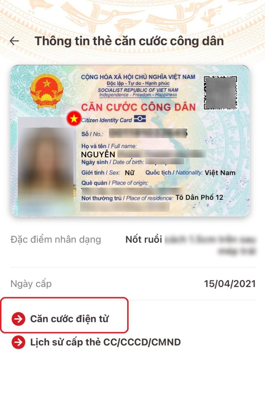 Căn cước điện tử có giá trị sử dụng tương đương với thẻ CCCD/thẻ căn cước còn hạn sử dụng. Công dân có thể xem căn cước điện tử của mình ngay trên ứng dụng VNeID.