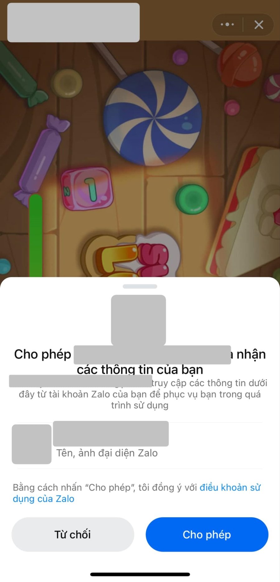 Ứng dụng trong Mini App yêu cầu quyền truy cập thông tin cá nhân.