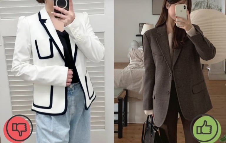 Blazer trắng viền đen có thể mang lại vẻ ngoài cổ điển nhưng lại quê mùa và còn có thể bị nhầm lẫn với những chiếc áo blouse của bác sĩ. 