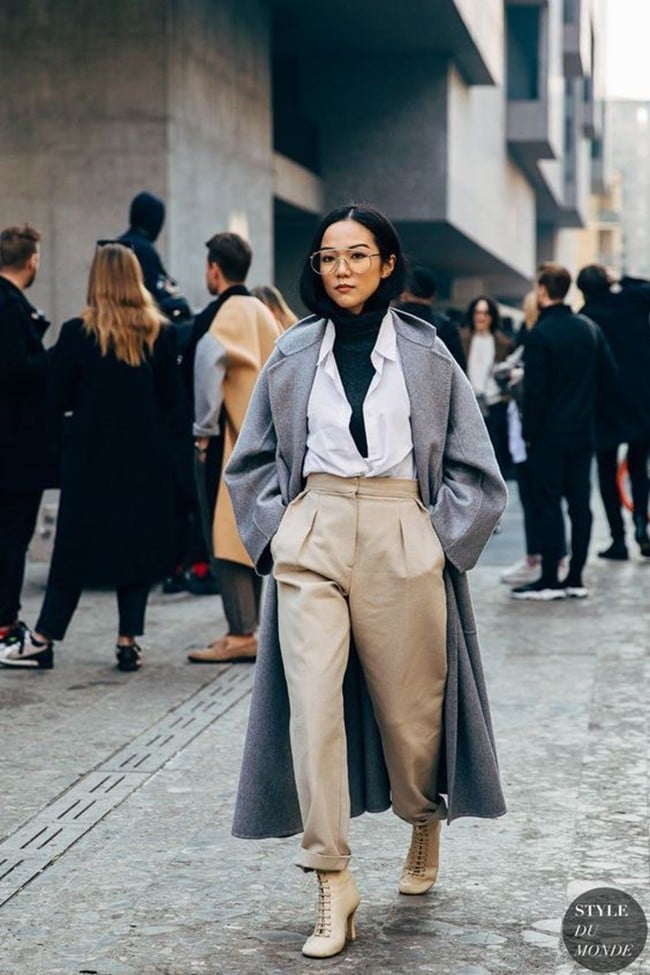 Turtlenecks can be styled with a white shirt for a timeless, elegant look