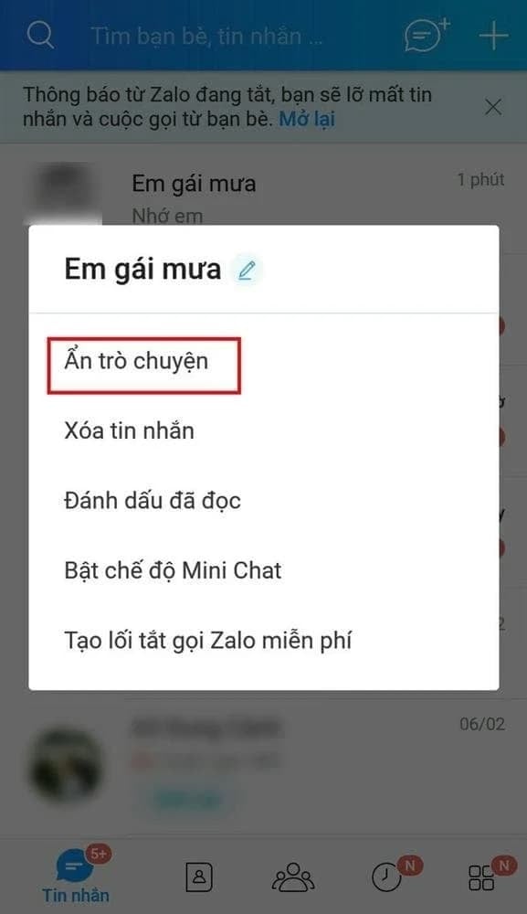 Ẩn cuộc trò chuyện trên Zalo