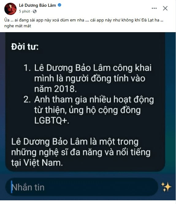  Lê Dương Bảo Lâm đăng tải hình ảnh thông tin tra cứu về bản thân do AI tạo ra.