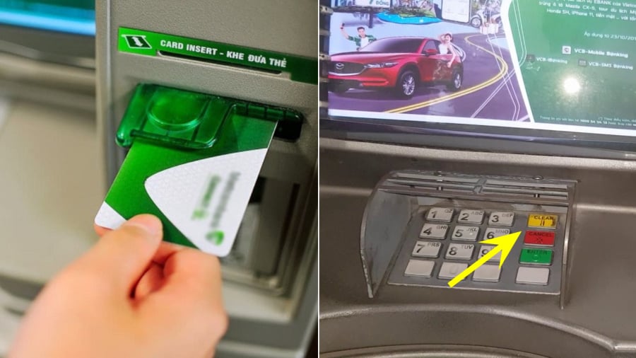 Khi rút tiền và bị nuốt thẻ ATM, bạn có thể thử nhấn nút Cancel trên máy trước khi thực hiện các bước tiếp theo.