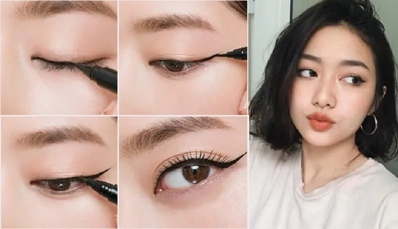 Với mắt sụp mí, việc kẻ eyeliner từ khóe mắt có thể khiến mắt trông càng nhỏ hơn.