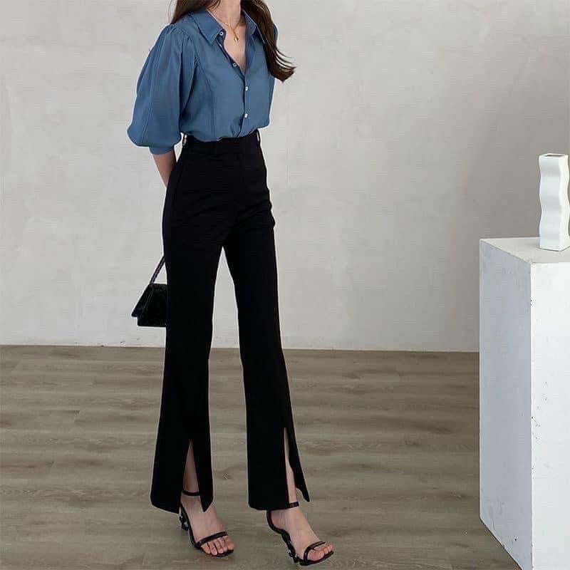 Những nàng thấp bé nên chọn quần ống loe vừa phải, có độ dài phù hợp để giúp cơ thể cân đối hơn.