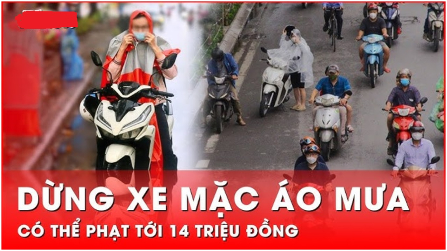 Dừng xe mặc áo mưa bị phạt tiền đúng không