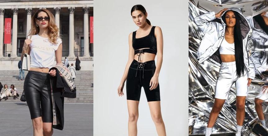 Để che khuyết điểm vòng hông hiệu quả, bạn nên chọn quần biker shorts làm từ chất liệu cứng hơn, như vải giả da hay nhung.