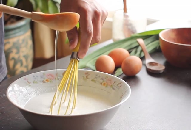 Mix the ingredients in a bowl to create a smooth, thick batter