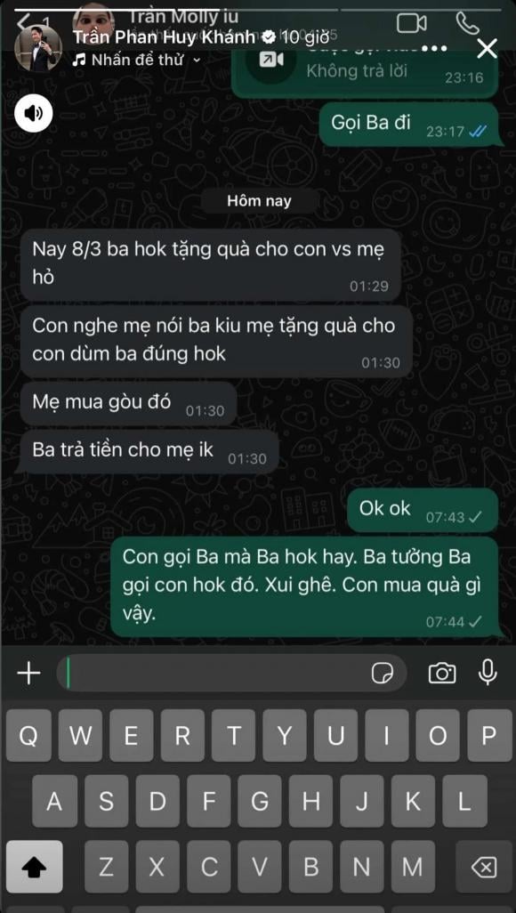 Tin nhắn của Huy Khánh và con gái. (Ảnh: FBNV)  