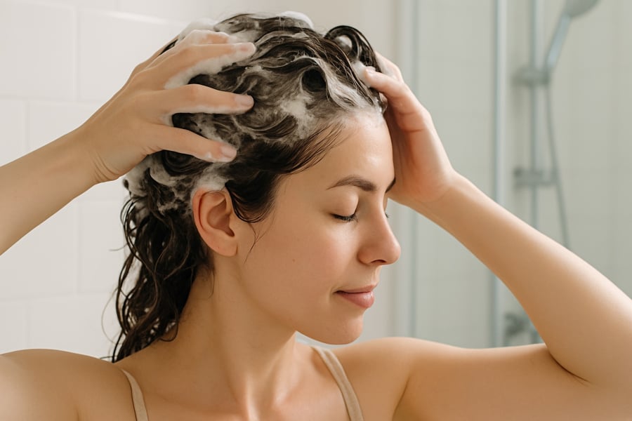 Jeanine tiết lộ rằng việc gội đầu 2-3 lần mỗi tuần kết hợp massage nhẹ nhàng đã giúp cô cải thiện tình trạng tóc mỏng, thưa một cách rõ rệt