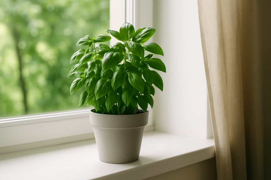 Chỉ cần một chậu nhỏ húng quế đặt nơi cửa sổ, bạn đã có một “bức tường hương” xua đuổi muỗi hiệu quả
