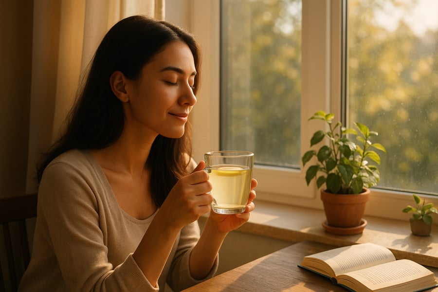 Một ly nước ấm pha vài giọt nước cốt chanh khi bụng còn rỗng là cách nhẹ nhàng để đánh thức hệ tiêu hóa