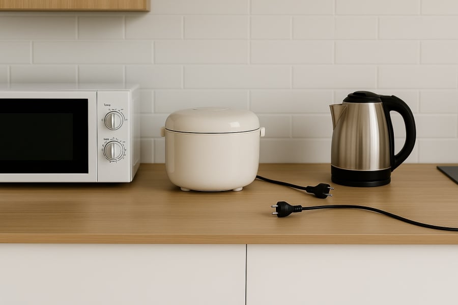 Các thiết bị bếp như lò vi sóng, nồi cơm điện, ấm siêu tốc nên được rút điện sau khi sử dụng để đảm bảo an toàn và kéo dài tuổi thọ.