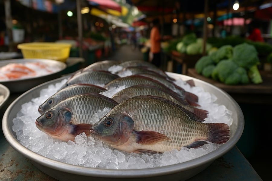 Cá rô phi được bày bán phổ biến tại các chợ truyền thống ở Việt Nam – một loại thực phẩm giàu protein, giá thành hợp lý và ngày càng được thị trường quốc tế quan tâm.