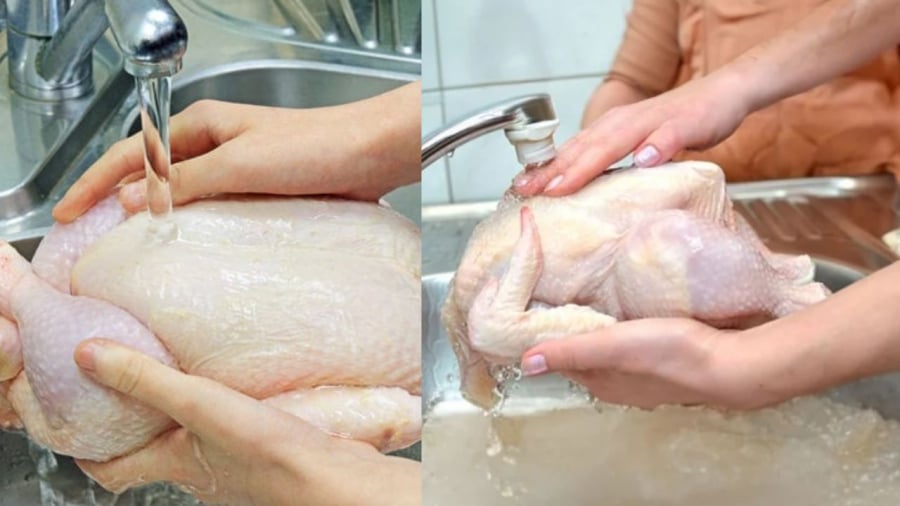 Rửa thịt gà dưới vòi nước chảy có thể làm phân tán vi khuẩn gây hại