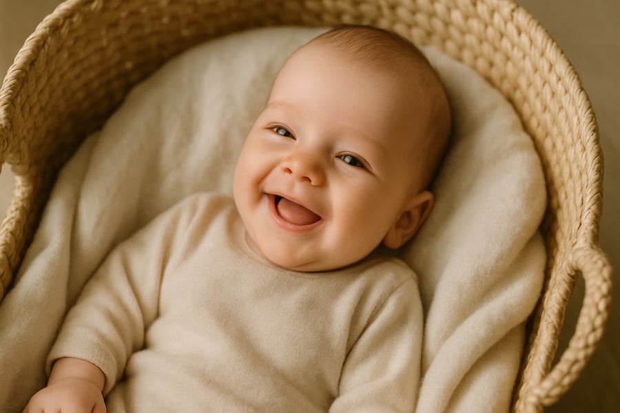 Em bé với khuôn mặt hài hòa, từ đôi mắt, môi đến gò má đều thể hiện sự cân đối và may mắn trong cuộc sống.