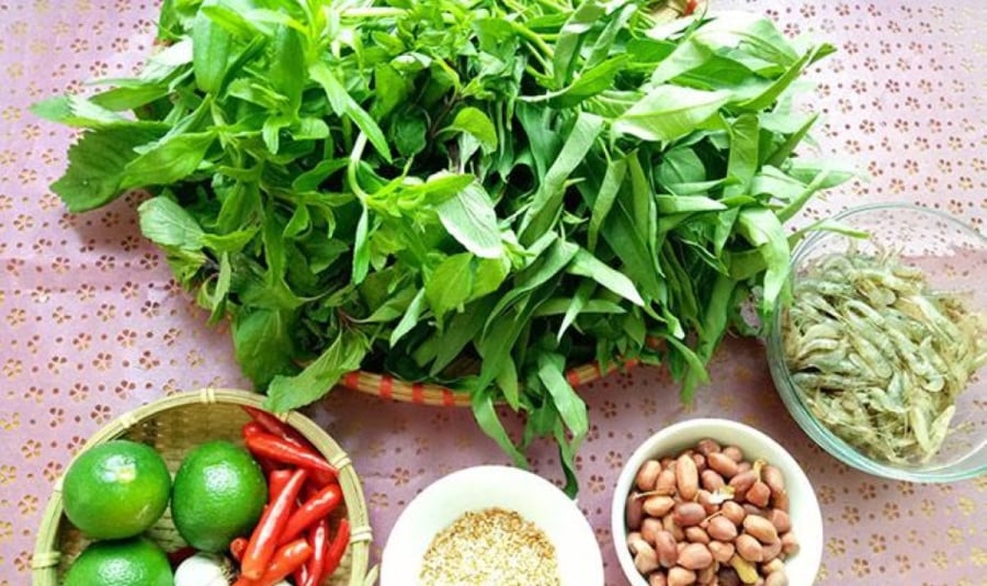 Nguyên liêu làm nộm rau muống