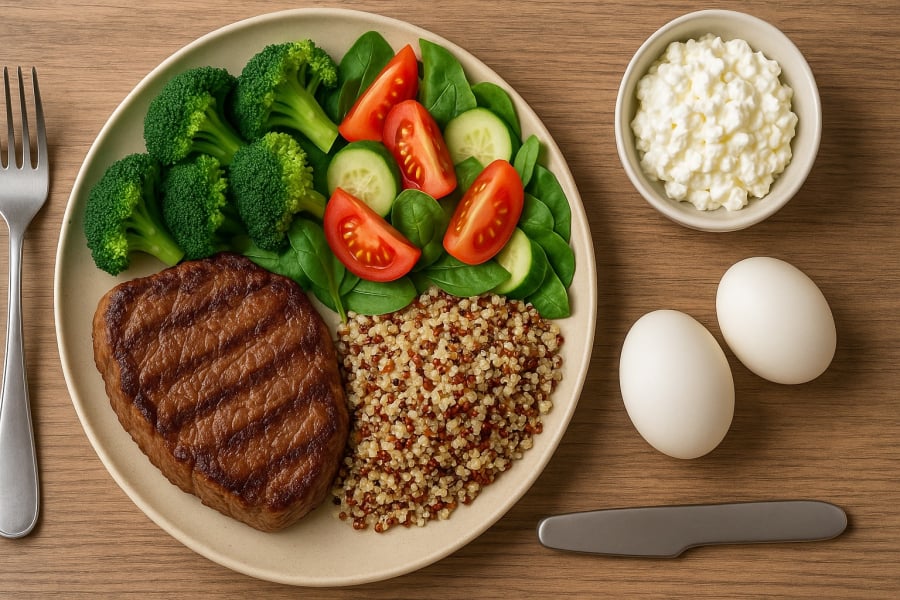 Balanced meal with red meat
