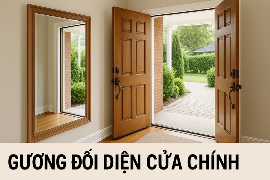 Gương đối diện cửa chính phản chiếu mọi thứ đi qua, khiến tài vận bị phân tán và gia đình dễ gặp xui xẻo