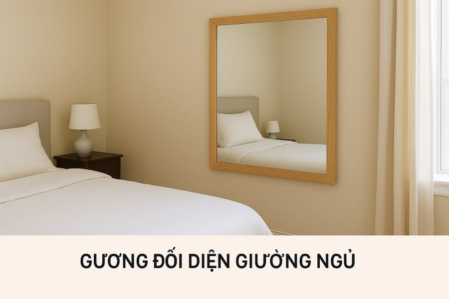 Gương đối diện giường ngủ gây căng thẳng, mất ngủ và ảnh hưởng đến sức khỏe của gia chủ.