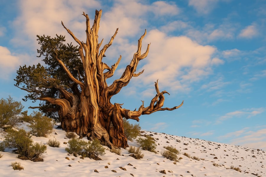 Ẩn mình tại một vị trí bí mật trong Rừng Quốc gia Inyo, bang California, cây thông Bristlecone pine mang tên Methuselah được xác định có tuổi đời khoảng 4.850 đến 5.000 năm, theo nghiên cứu từ Đại học Arizona