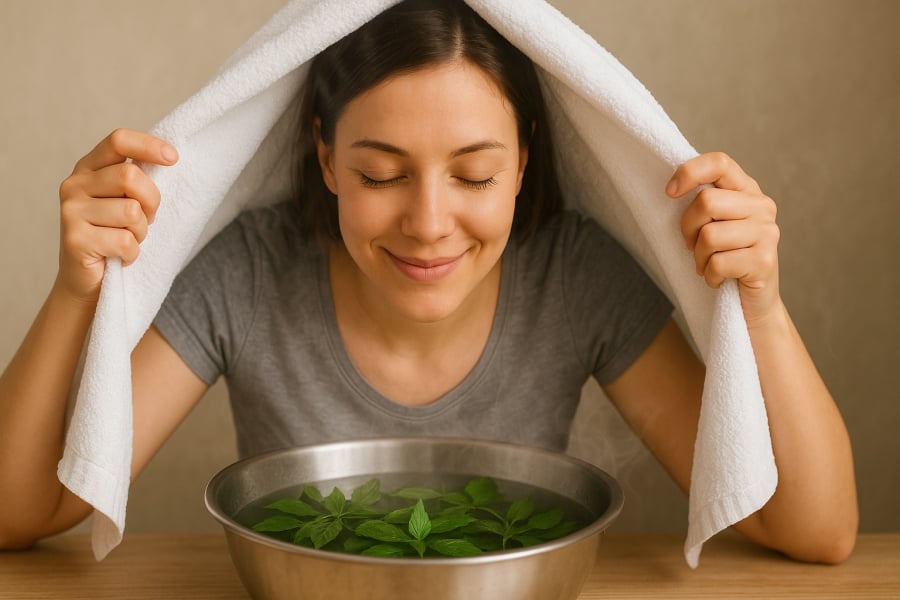 Xông hơi tóc bằng nước lá hương nhu – Giải pháp tự nhiên giúp giảm rụng tóc và kích thích mọc tóc.