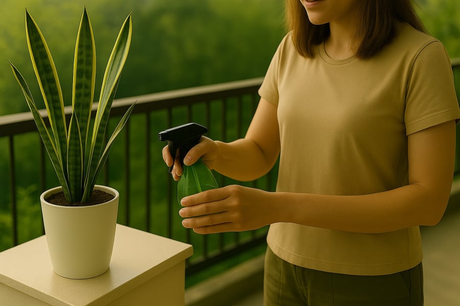 Khoảng 6–8h sáng là “khung giờ vàng” để tưới cây lưỡi hổ – vừa đúng nhu cầu nước, vừa tránh nấm bệnh.