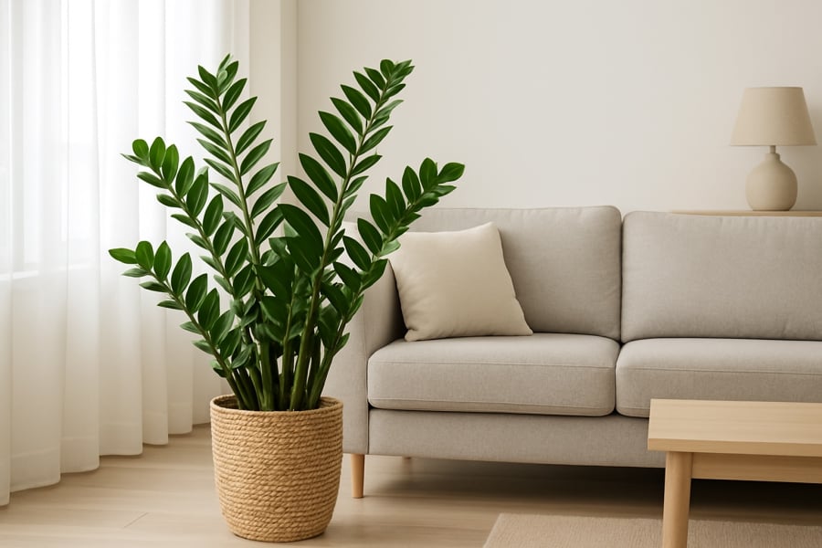 Cây kim tiền được nhiều gia đình chọn đặt ở phòng khách để hút tài lộc.