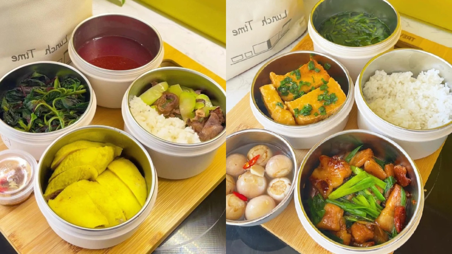 Bữa cơm trưa đơn giản với các món như đậu rán tẩm hành, thịt rang cháy canh, canh rau, cà muối. Một thực đơn khác bạn có thể tham khảo là rau dền luộc, gà ủ muối, su su xào.