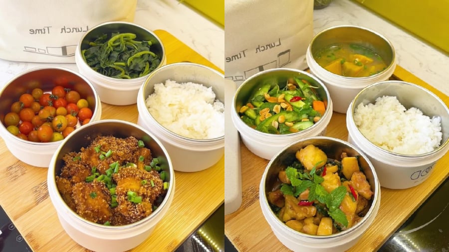 Thực đơn lạ miệng với món thịt ba chỉ thính gạo, rau luộc, cà chua bi (hoặc thay bằng trái cây) hoặc gà xào cay, canh bí đỏ, dưa chuột trộn chua ngọt.