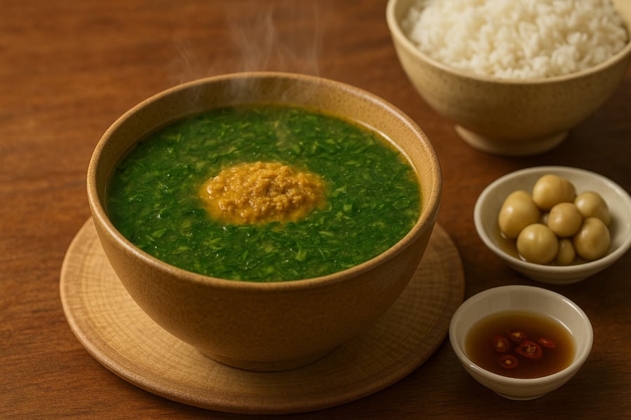 Món canh cua rau dâm bụt – hương vị dân dã đang “lên đời” trên mâm cơm phố thị.